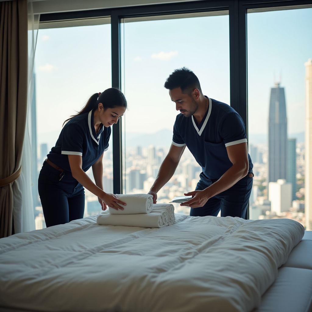 Polxine cleaning team preparing a short-stay apartment for the next guest